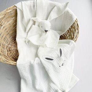 Organic Muslin Cotton Blanket & Sleep Buddy Set Bunny